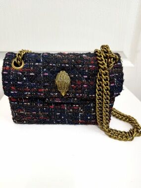 Kurt Geiger Navy Tweed Mini Kensington with Gold Chain